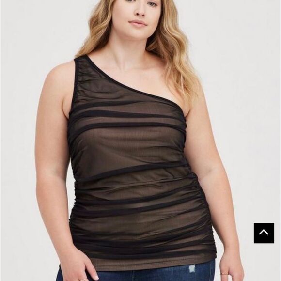 Torrid Black Mesh Top One Shoulder Contrast Lining Foxy Shirt Size 2x 18/20 - Picture 1 of 8